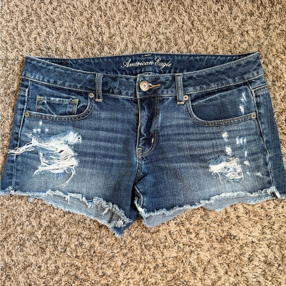 American Eagle Outfitters Distressed Dark Blue Jean Shorts